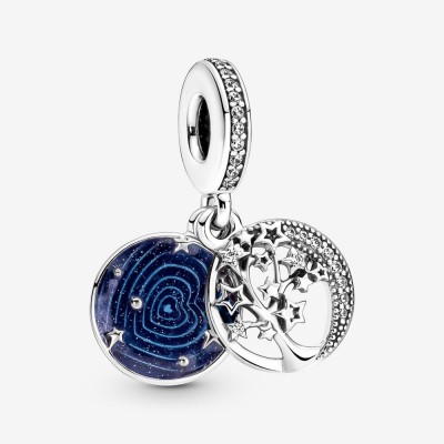 Pandora Double Dangle Tree and Galaxy Moon Dangle Charm